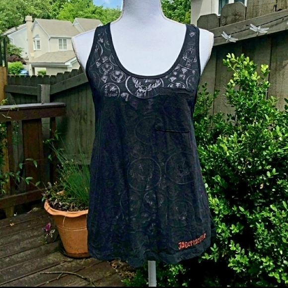Jagermeister Racerback Tank Top Black Burnout Sheer Logo Spell Out Women's Small - Picture 1 of 11